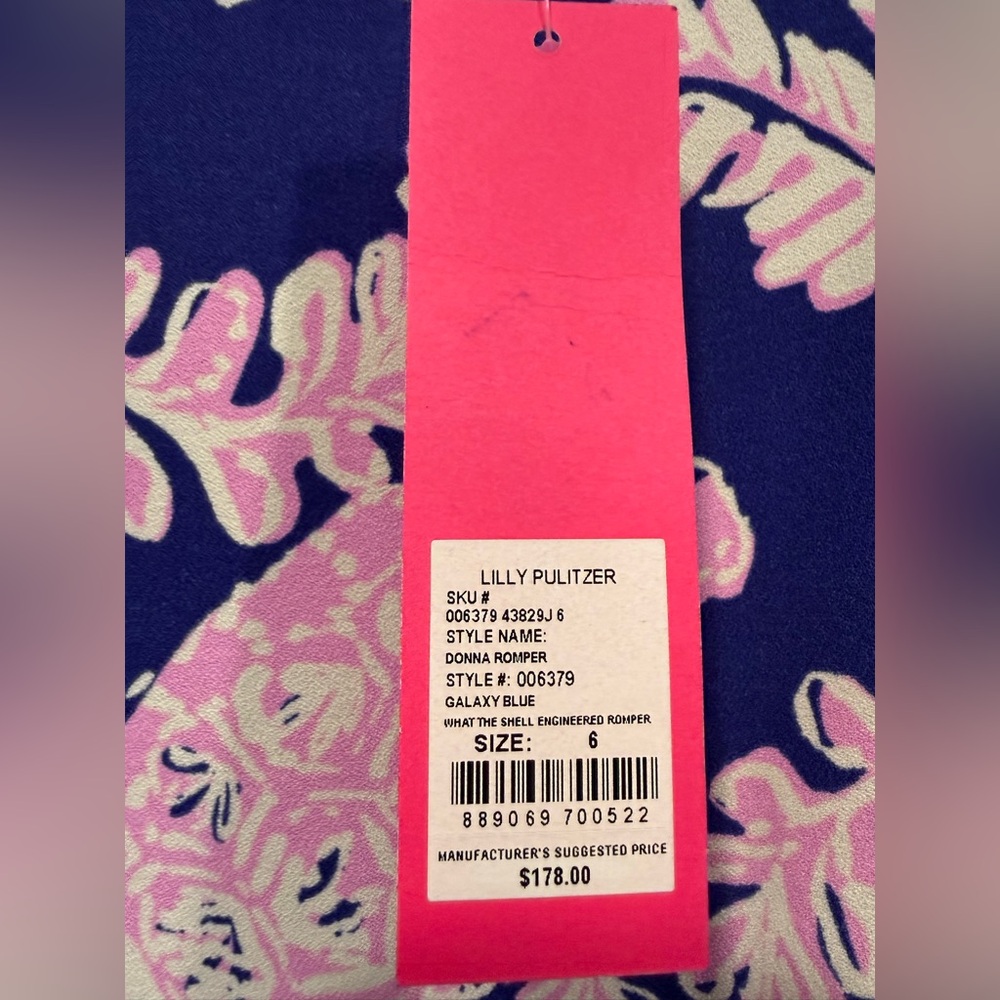 Lilly Pulitzer Donna What the Shell Pink and Blue Romper with Turtles NWT - Picture 2 of 6